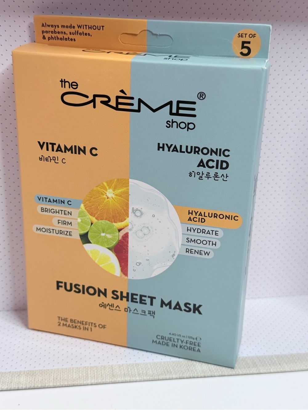 Vitamin C & Hyaluronic Acid Fusion Sheet Mask - Set of 5 (Peach & Aqua)